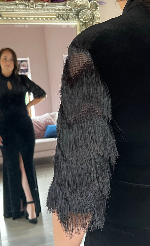 Aria, black maxi dress, second view.