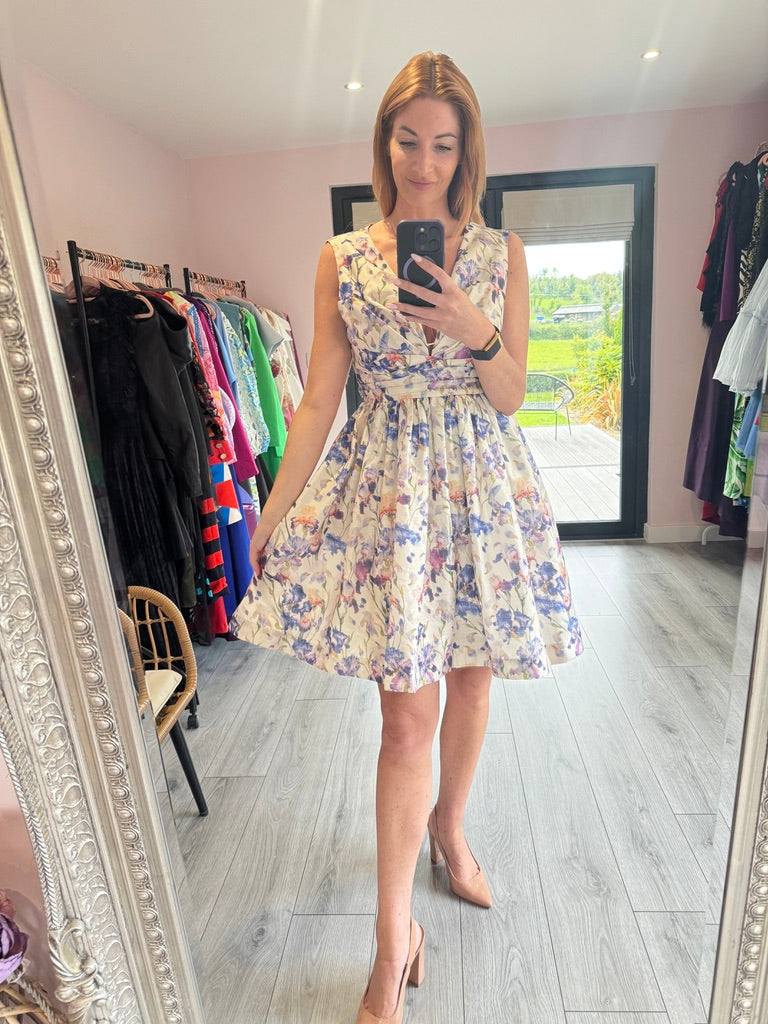 Adalyn, cream mini dress, second view.