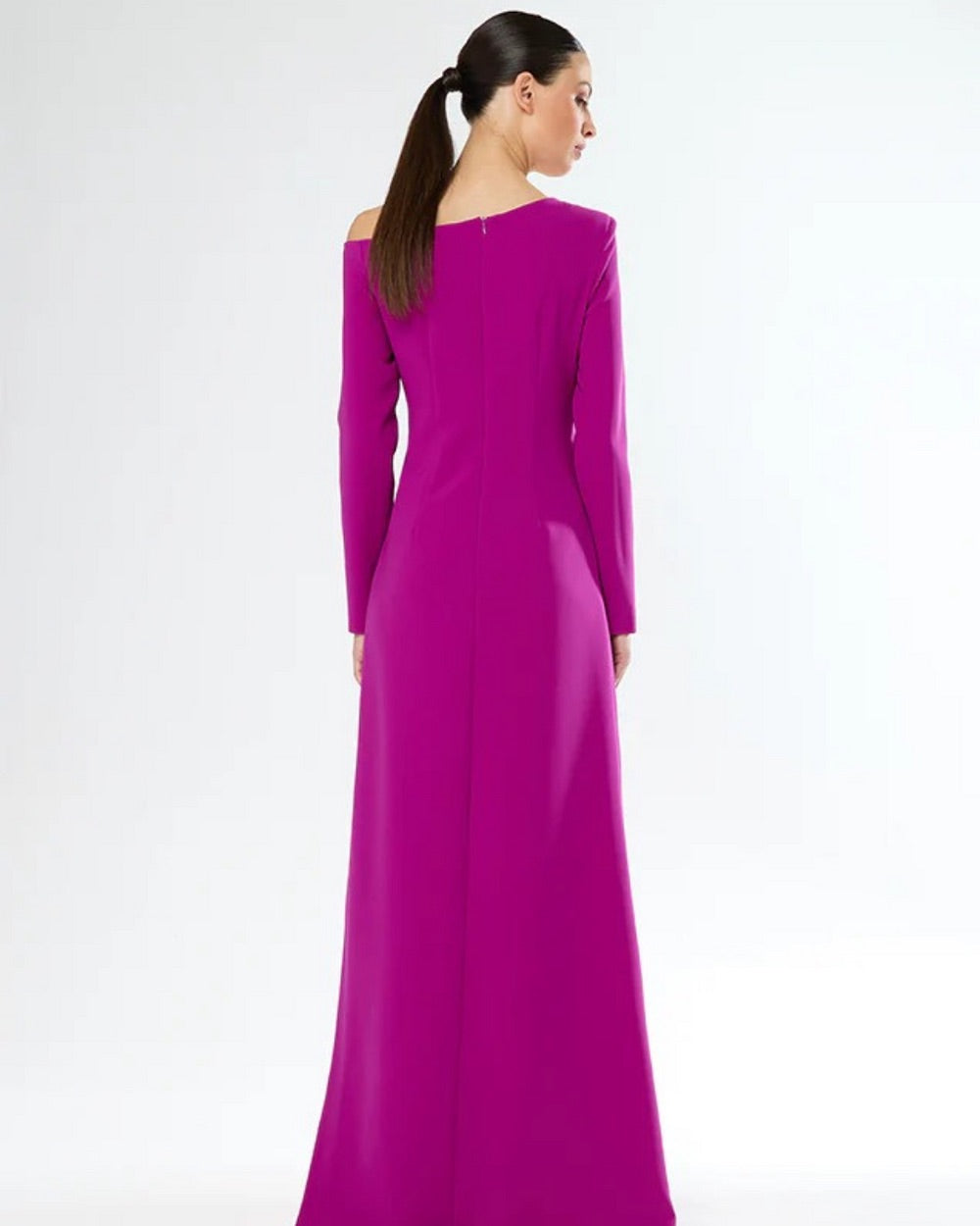 Tara, magenta maxi dress, second view.