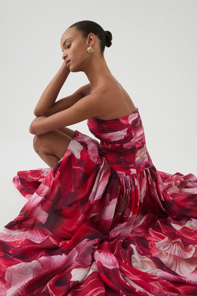 Ada, red midaxi dress, third view.
