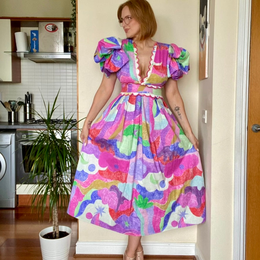 Phoebe, multi coloured midi dress, fifth view.
