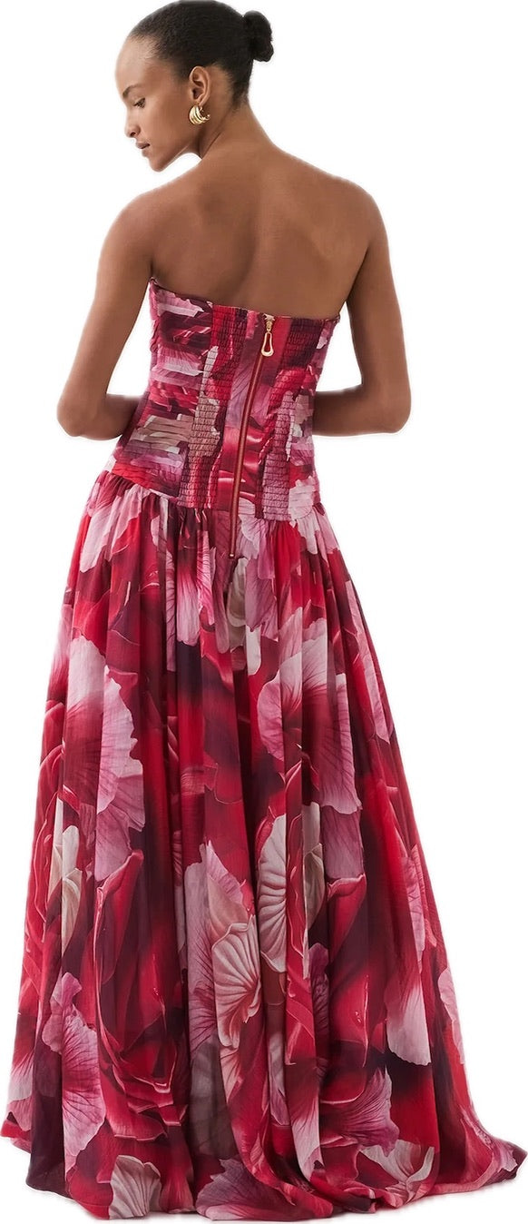 Ada, red midaxi dress, second view.