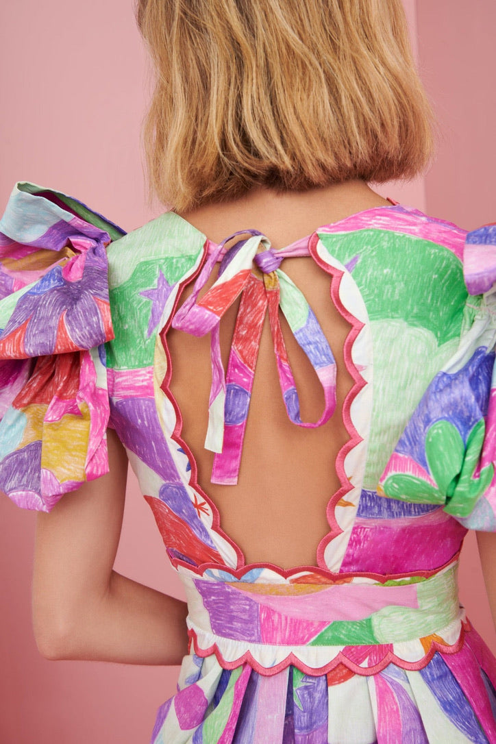 Phoebe, multi coloured midi dress, third view.