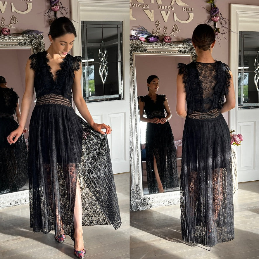 Avery, black midi dress, second view.