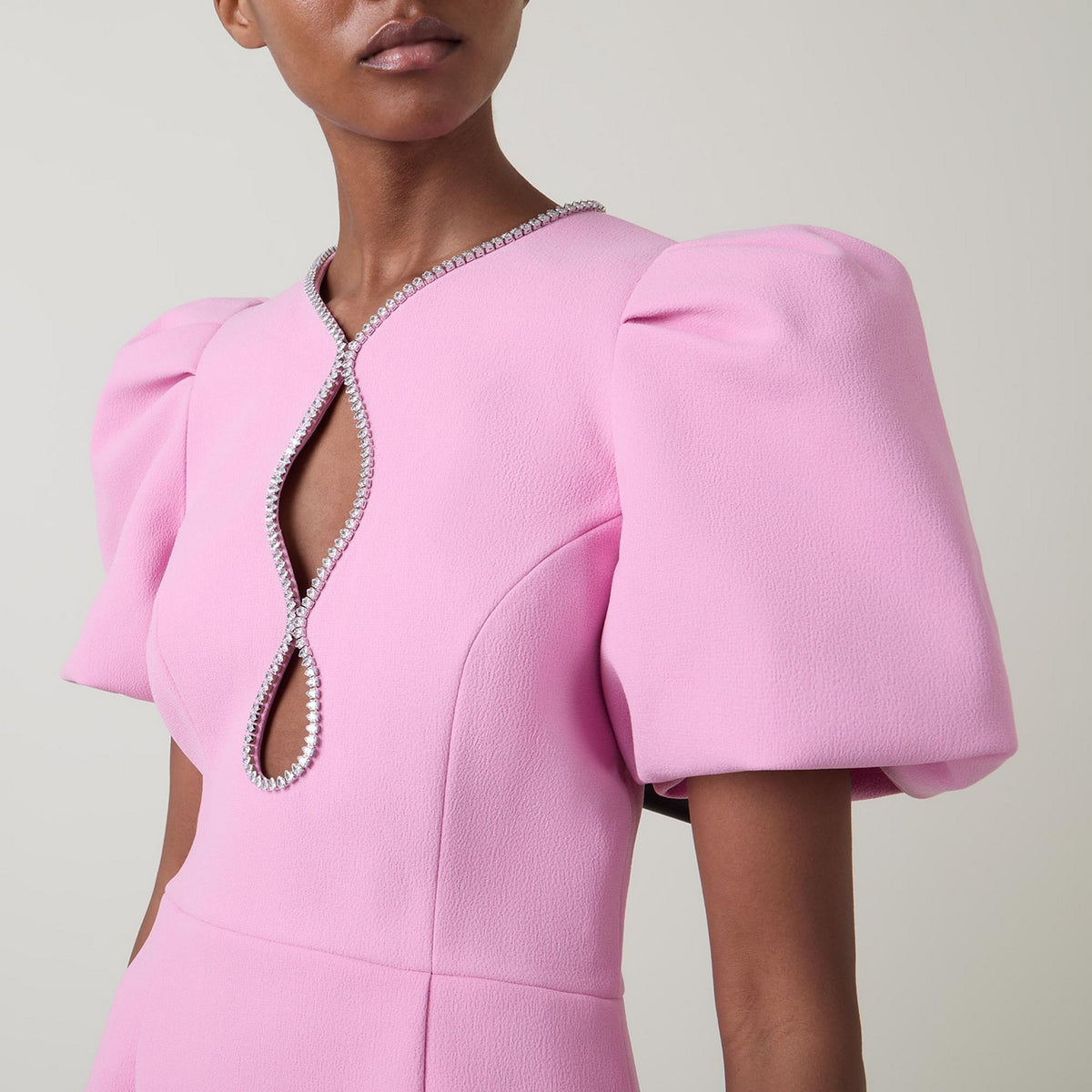 Ashley, pink mini dress, fifth view.