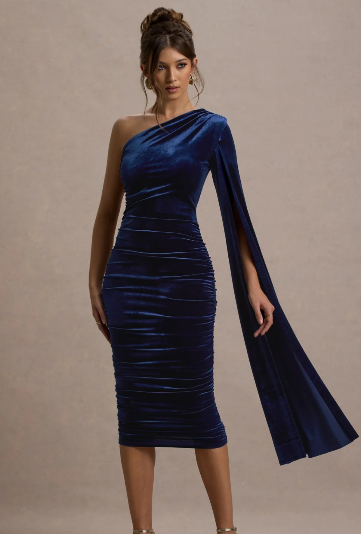 Thea, blue midi dress, second view.