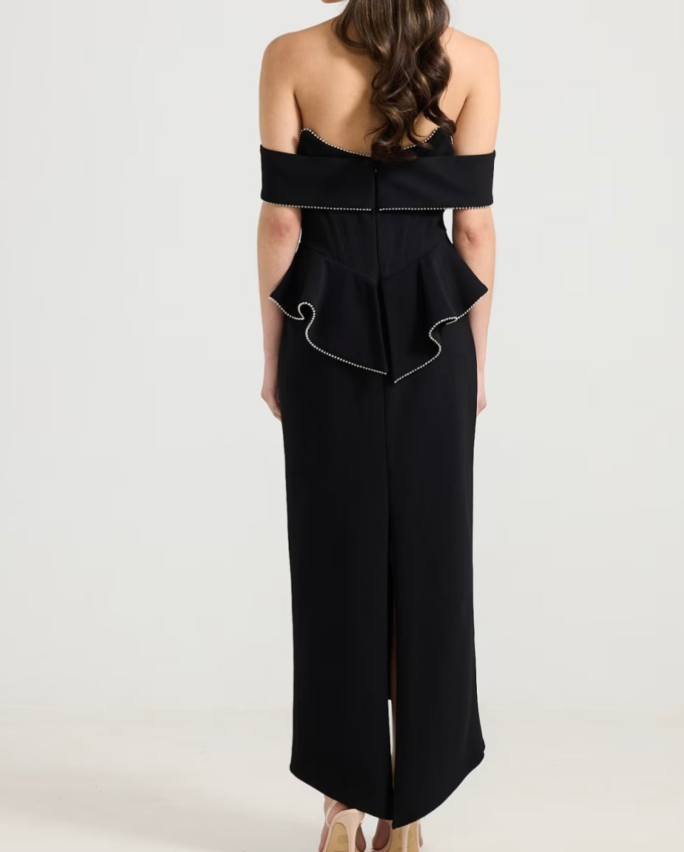 Sydney, black midaxi dress, third view.