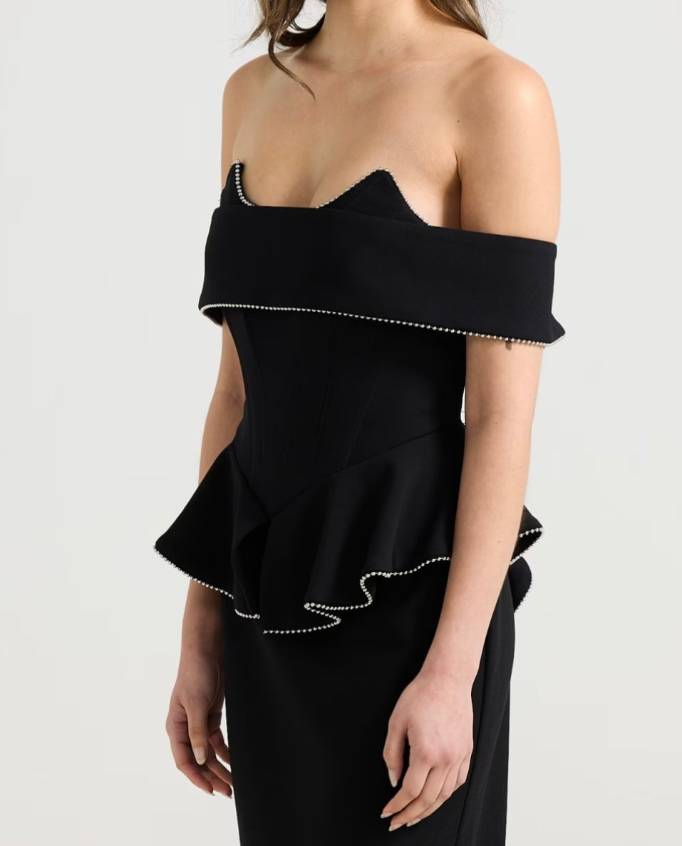 Sydney, black midaxi dress, second view.