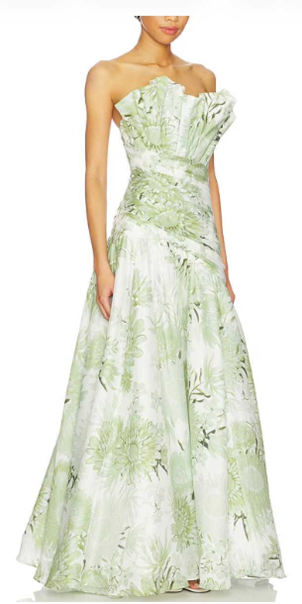 Stella, green maxi dress, second view.