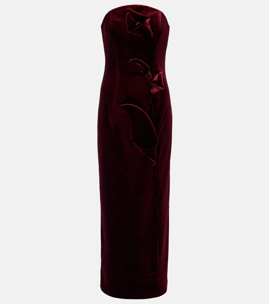 Valentina, burgundy maxi dress, second view.