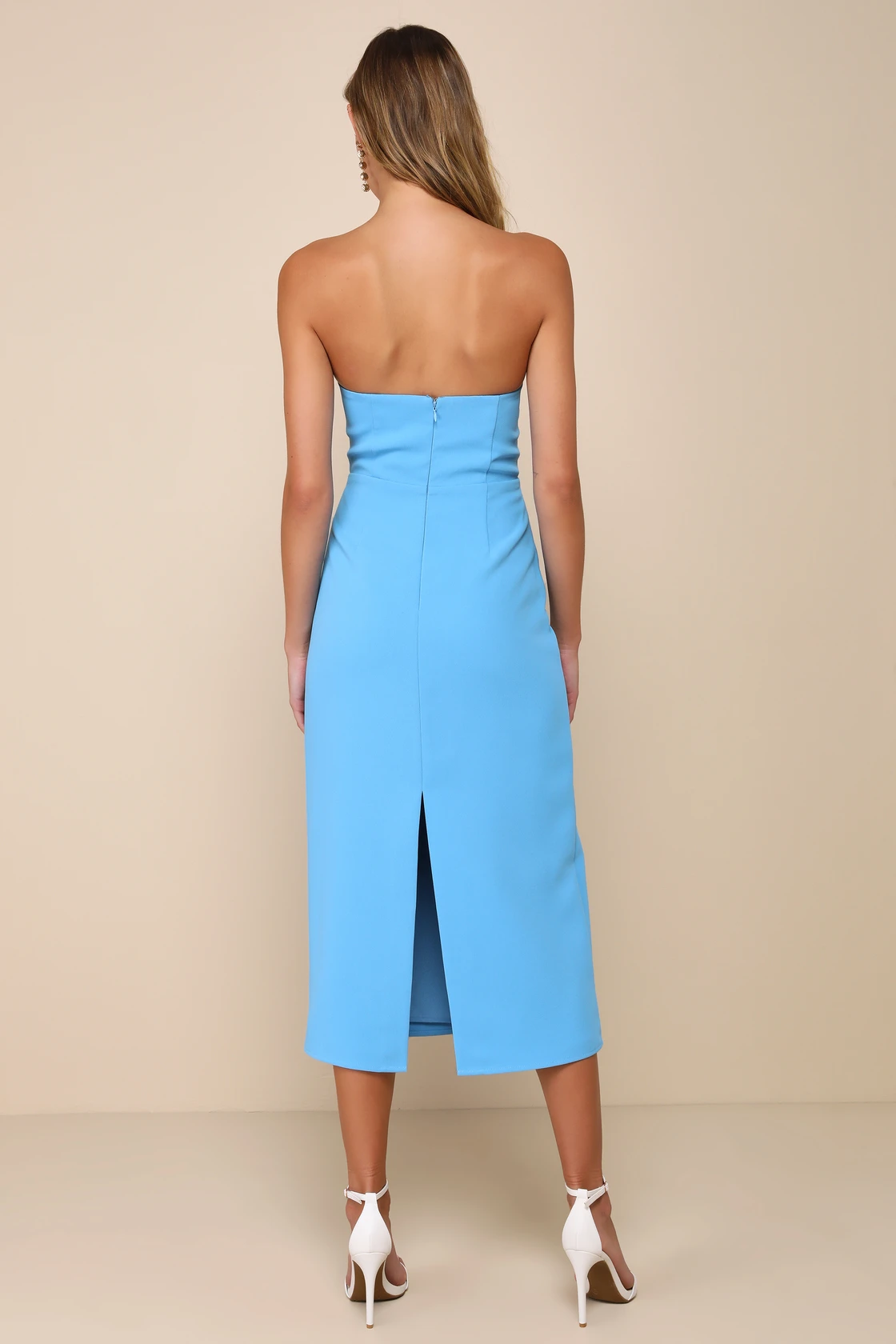 Skye, blue midi dress, third view.
